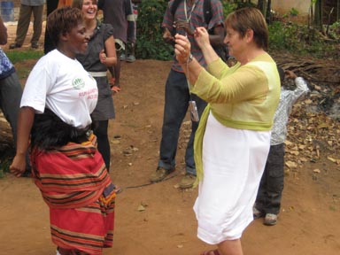 Palms Australia volunteer Lorrain joins in the graduation celebrations in Uganda