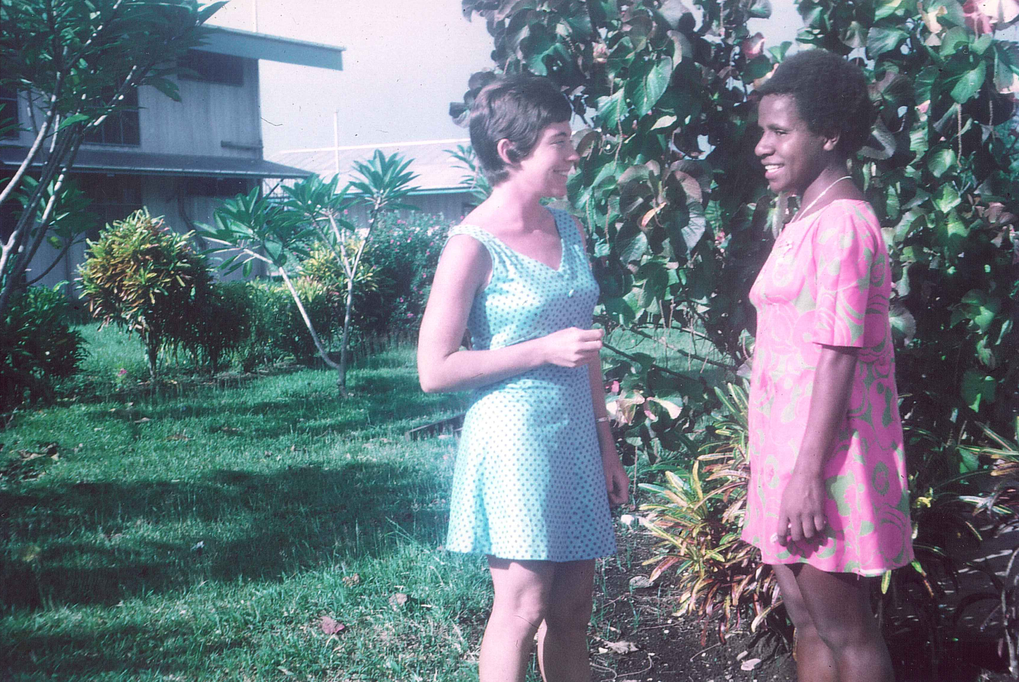 Palms Australia volunteer Colleen with Manam Island student in Madang 1969