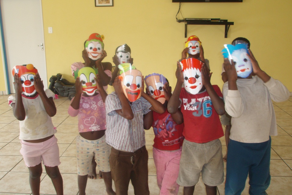Children dressed as clowns in South Africa