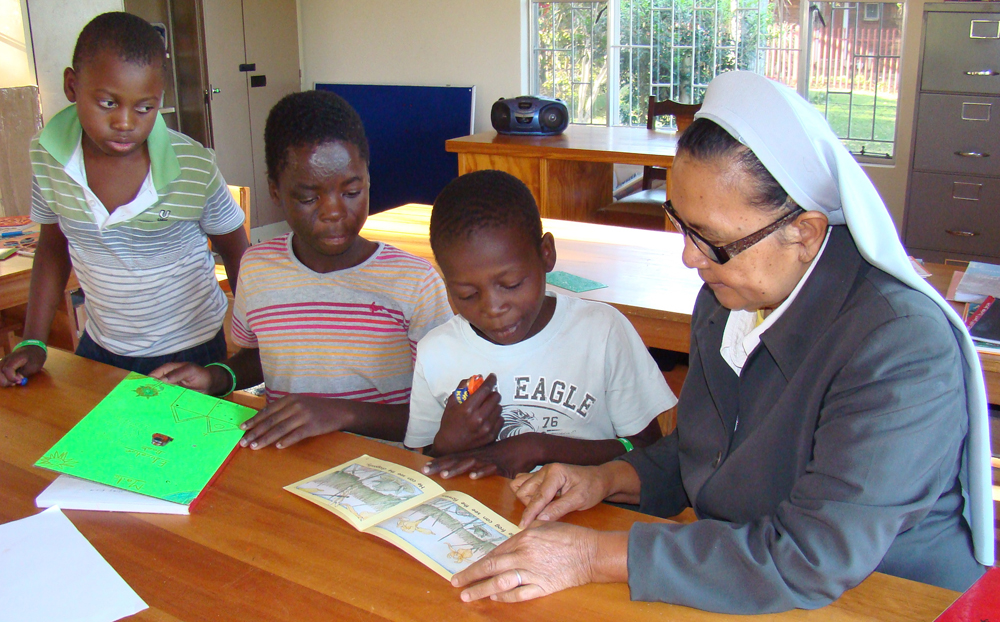 Sister Jean with Holy Family students in South Africa