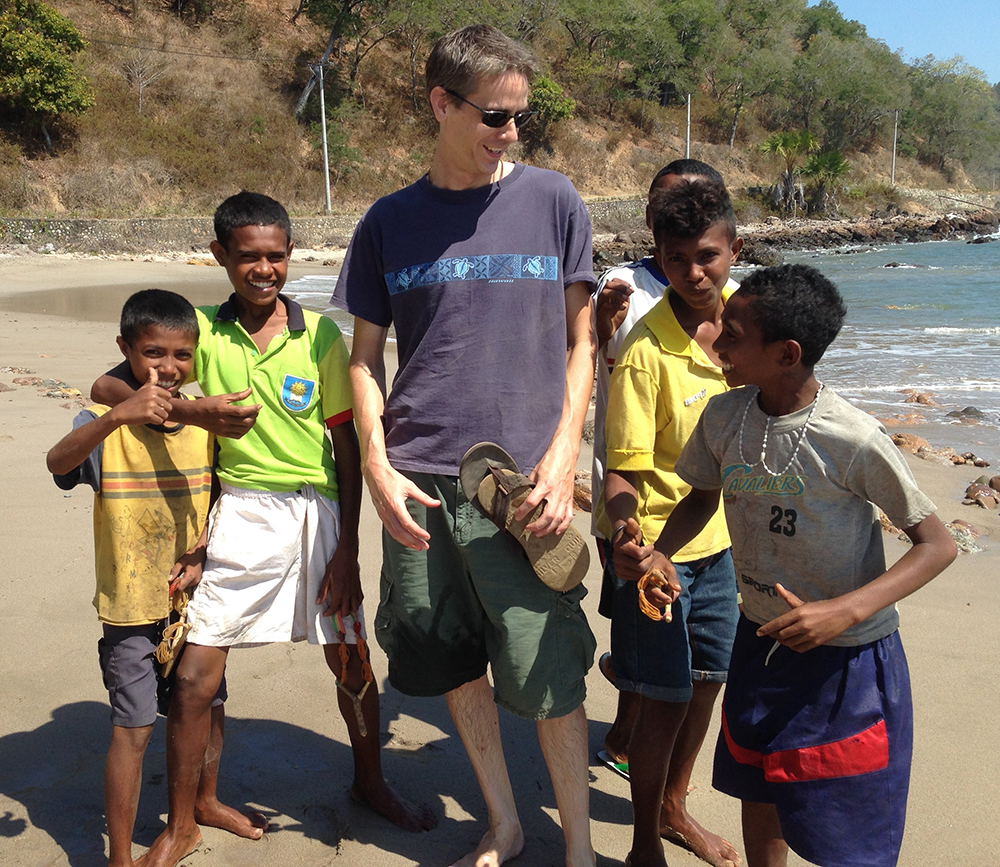 Philip Cranley with students in Atabae, Timor-Leste