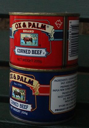 Two tins of Ox and Palm brand corned beef