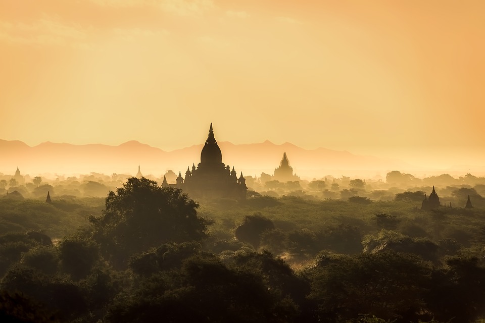 Myanmar temples at dusk